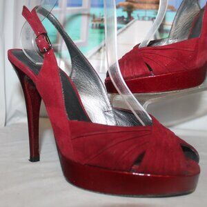 $525 Stuart Weitzman Deep Red Suede Patent Platform 105mm Stiletto Heels Pump